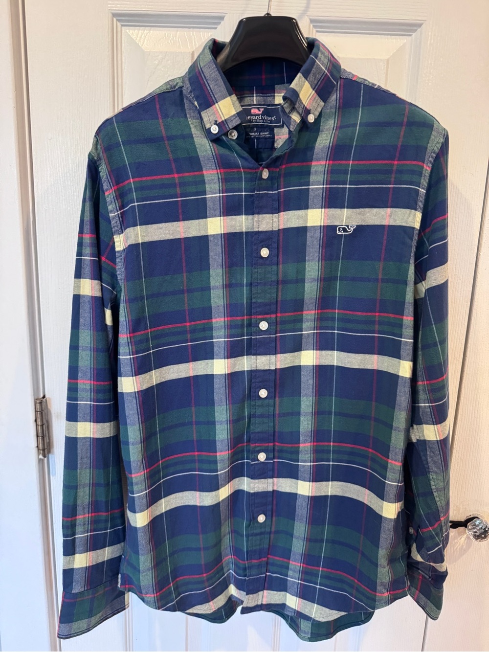 Vineyard Vines Whale Shirt Small Navy Green Plaid Button Down Flannel